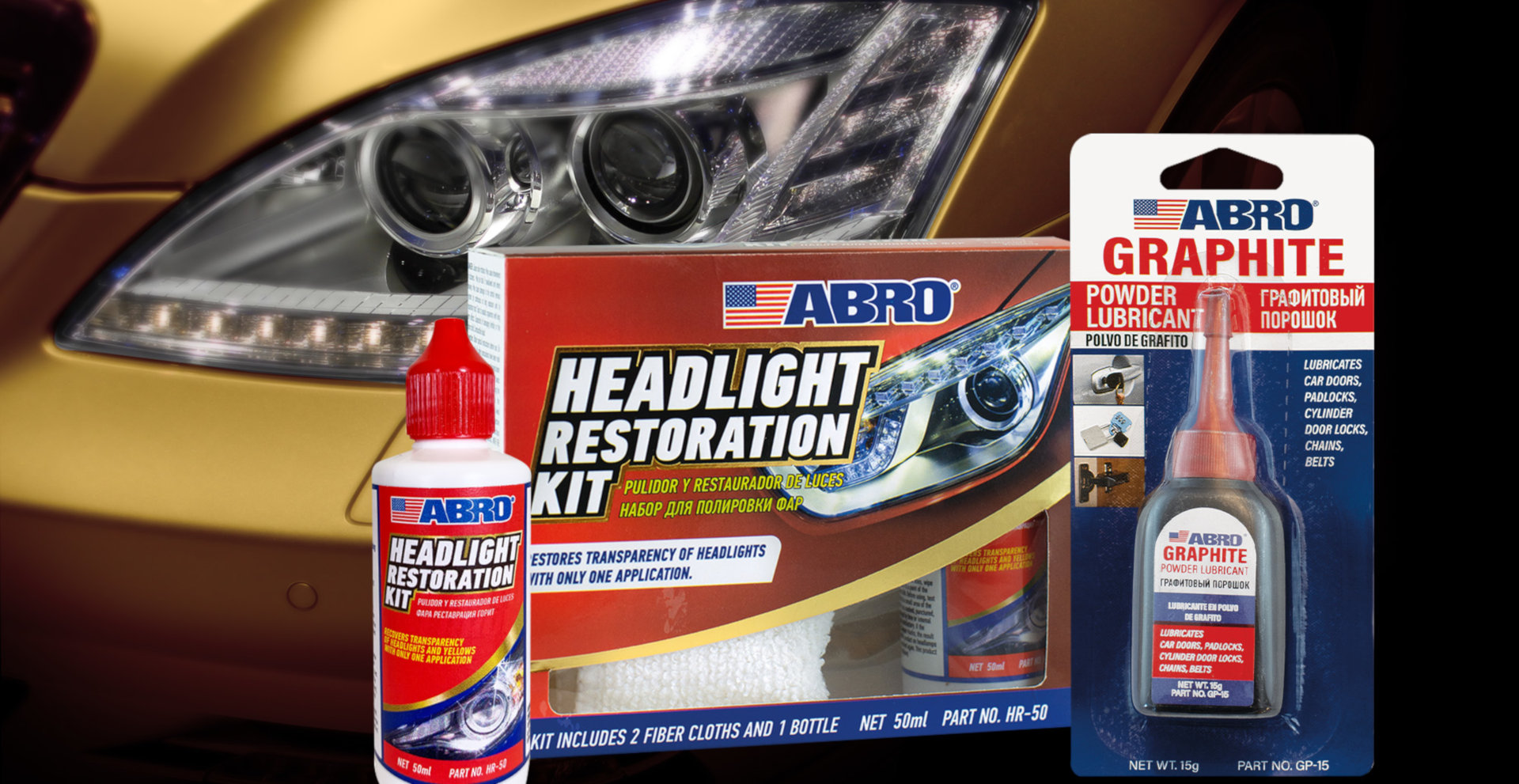 ABRO Headlight Restoration Kit and Graphite Powder Lubricant